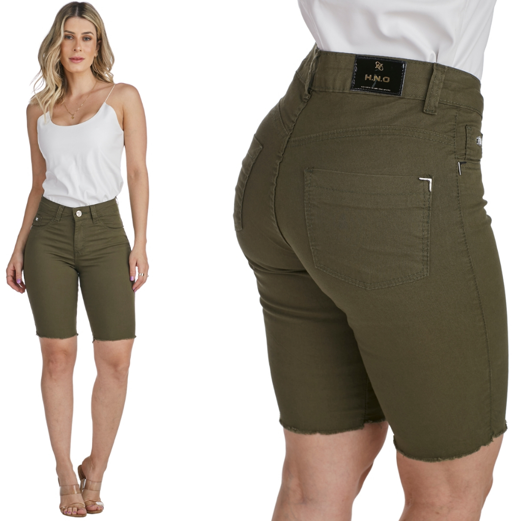 Bermuda Jeans Feminina HNO Ciclista Verde