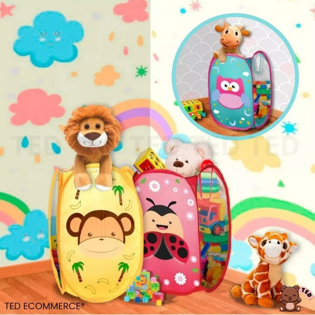 Cesto Dobrável Infantil com Personagens Tela Resistente 50cm