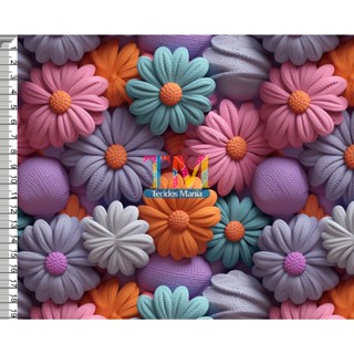 Tecido tricoline, microfibra ou gabardine - Floral - Olivia - Bordado - 3D - 0.50cm