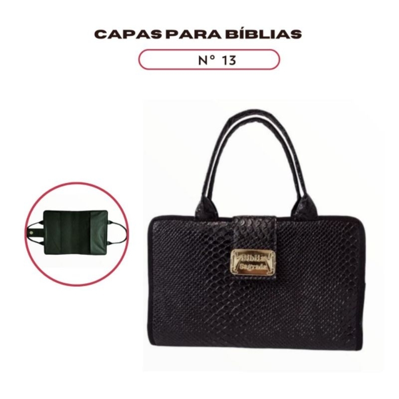 Capa Para Bíblias N° 13 com Alça Croco Preto Porta Bíblia ou Livros
