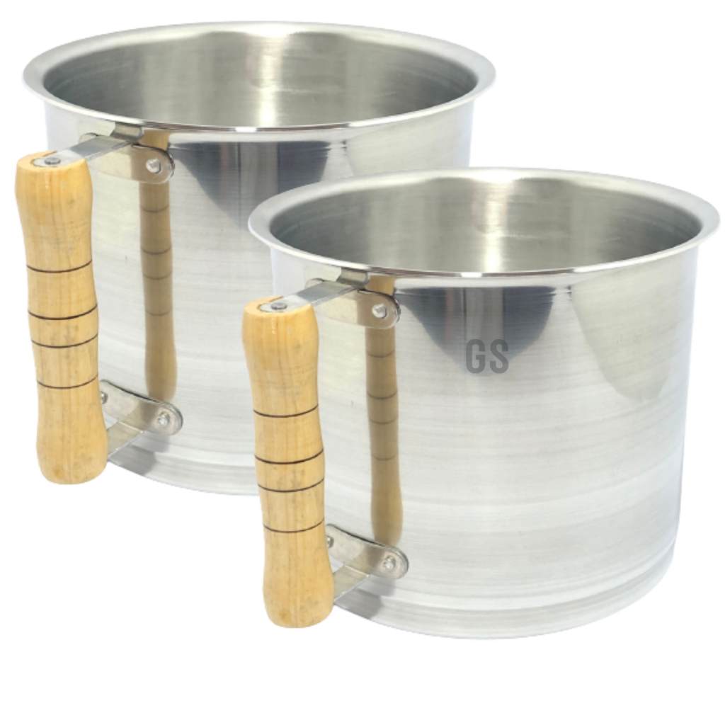 Kit Canecão Alumínio Grande Nº20 e 22 Reforçado Caneca Leiteira Combo Conjunto 5,2L/6,8L Linha Hotel Industrial Fervedor com Cabo de Madeira