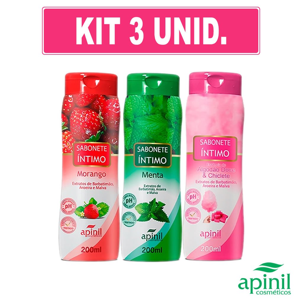 KIT 3 Sabonetes Íntimo Aromático Líquido Apinil em Oferta na Shopee
