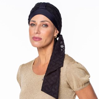 Turbante Della com proteção UV80 Preto + Faixa Lille 10X160 Preto