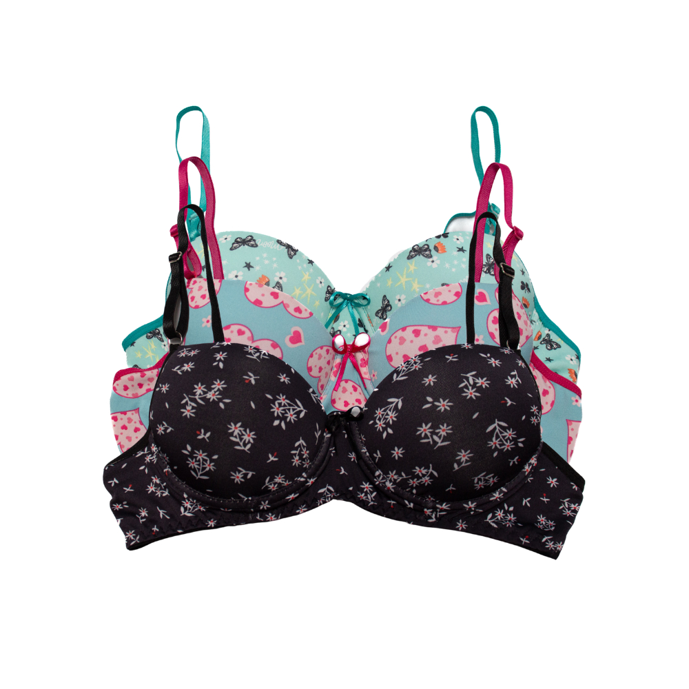Kit com 3 Sutiã Sutia com Bojo Estampado Lingerie Soutien Direto Da Fábrica