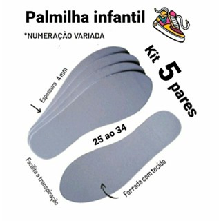 5 PARES DE PALMILHA INFANTIL, 25 AO 34, EVA 4 MM, MACIA,ANTIBACTERIANA PARA TÊNIS,SAPATO,BOTA,SAPATILHA,BARATO,PROMOÇÃO