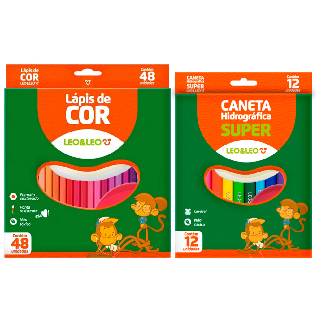 Lapis De Cor 48 Cores + Canetinha 12 Cores - Leo e Leo