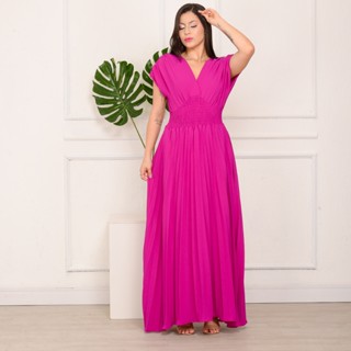 Vestido Longo Plissada Lisa - Moda Evangélica - Elegante - Tecido Duna