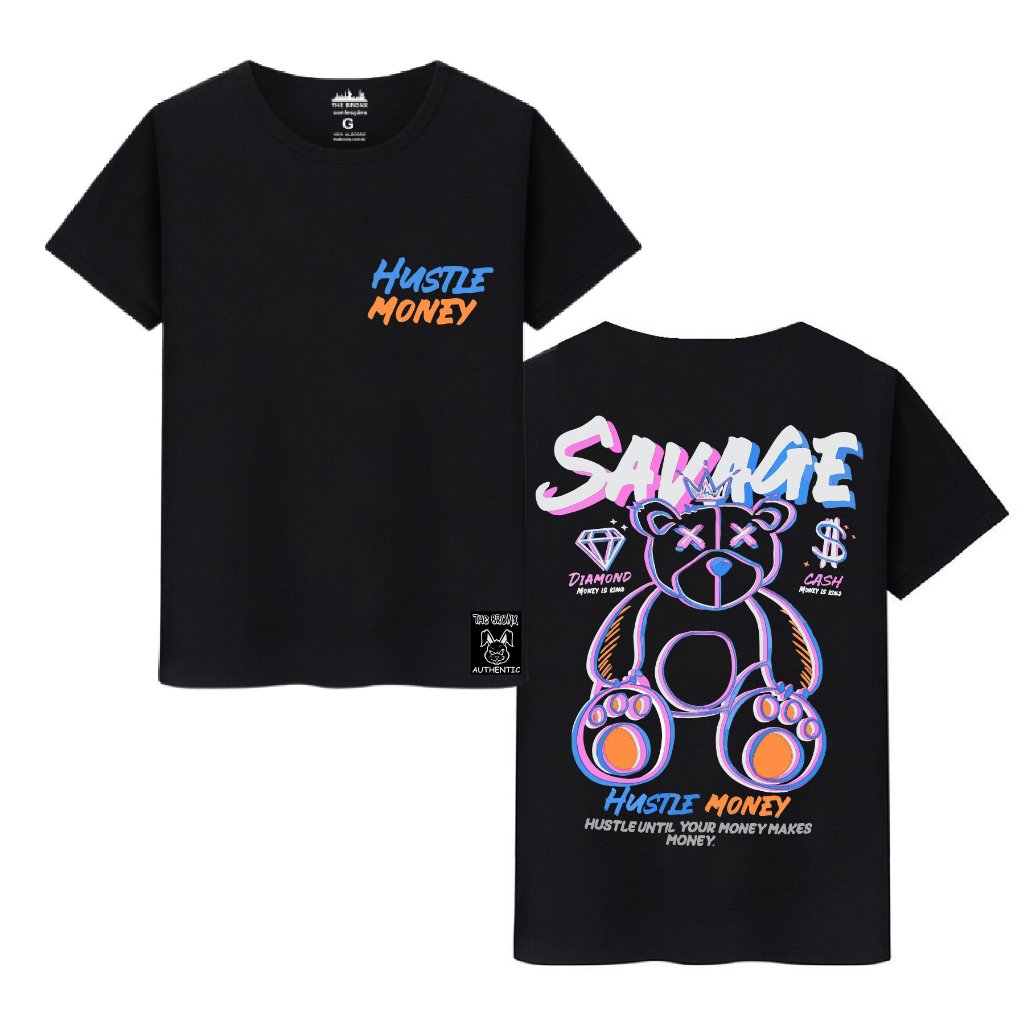 Camiseta Masculina Casual Algodão Streetwear Savage Hustle Money