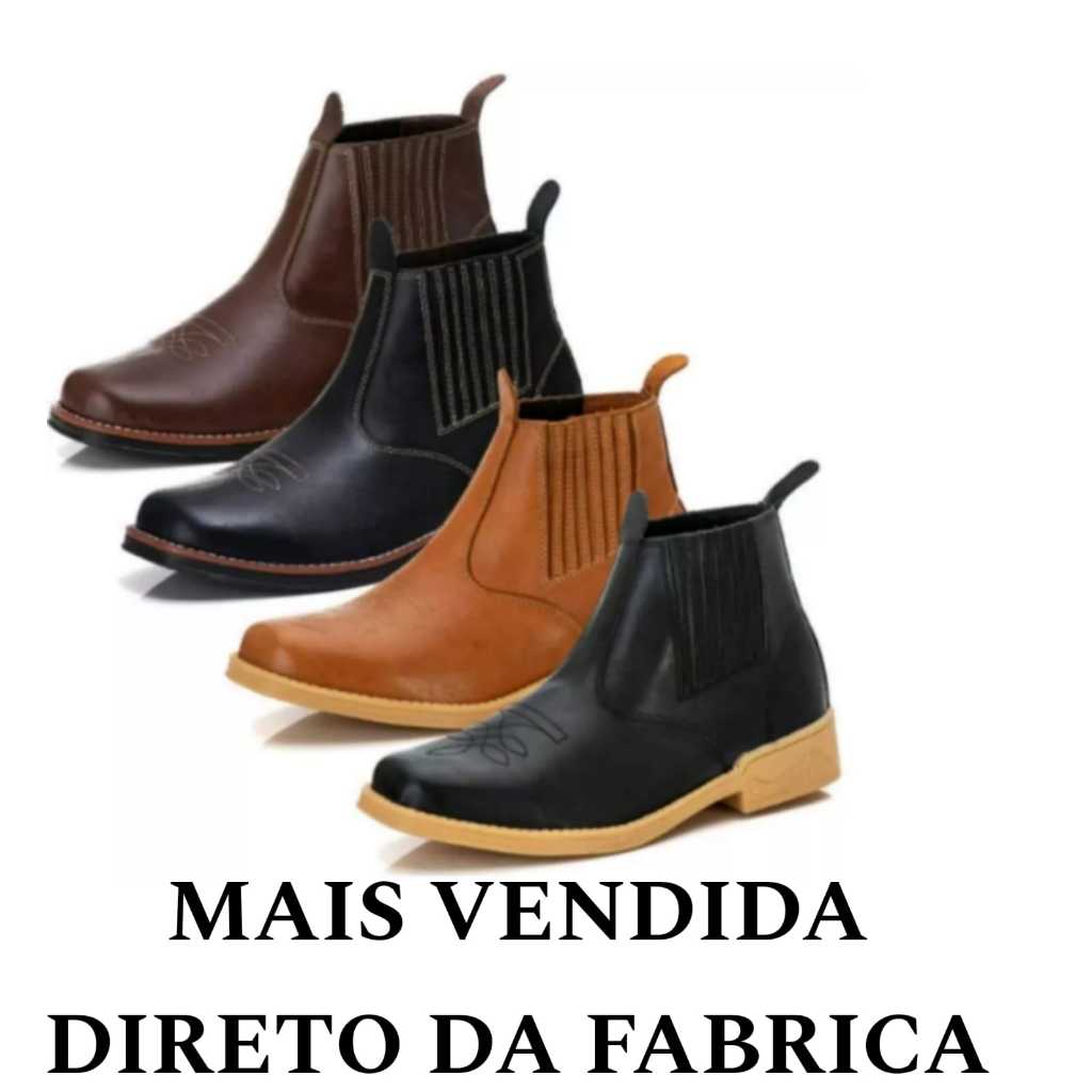 Botina Adulto Em Couro Bota Country Masculina Passeio Trabalho Costurada  Qualidade Promoção