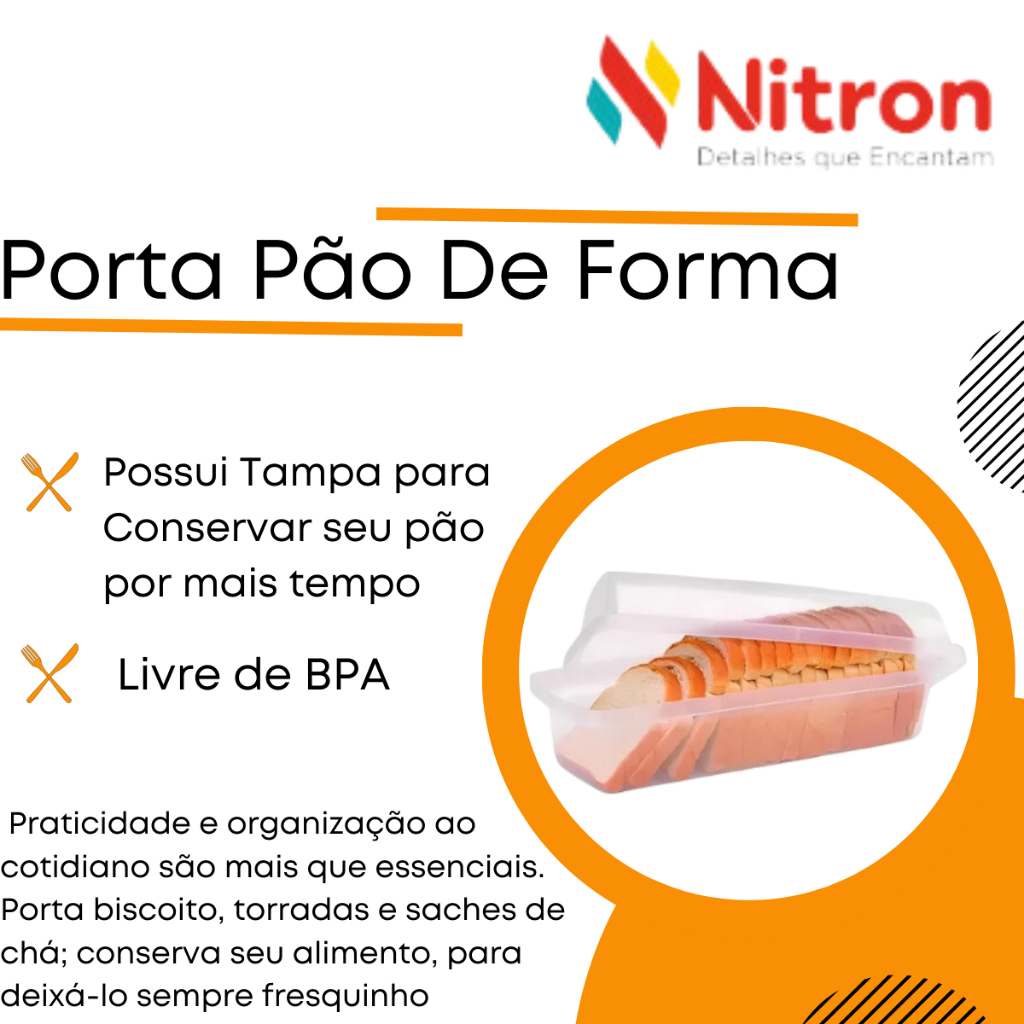 Porta Pão Plastico 34,5cm Armazena E Conserva C/ Tampa Retangular Nitron em Oferta na Shopee