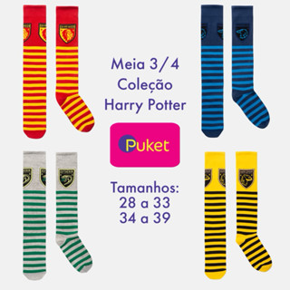 Meia 3/4 unissex coleção Harry Potter Puket tamanhos 28 a 33 e 34 a 39