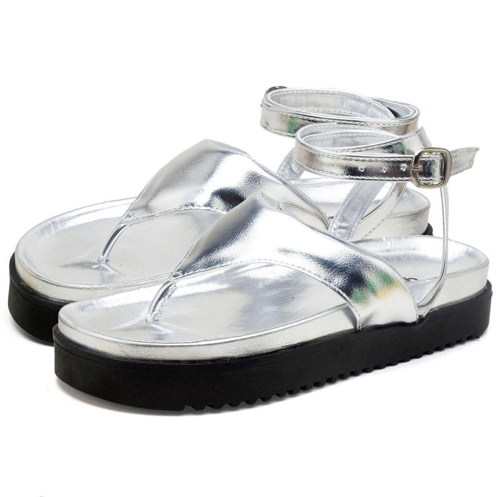 Sandalia Papete Dubuy Feminina Prata Metalizado Malu 2046FG - Women Shoes
