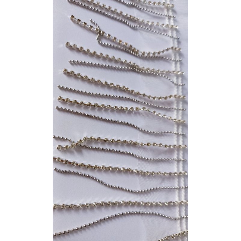 Franja Strass Cristal Prata Com Bolinha No Tule Com 1 Metro em Oferta na Shopee