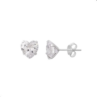 Par de Brincos Prata 925 Zircônia Coração 8mm