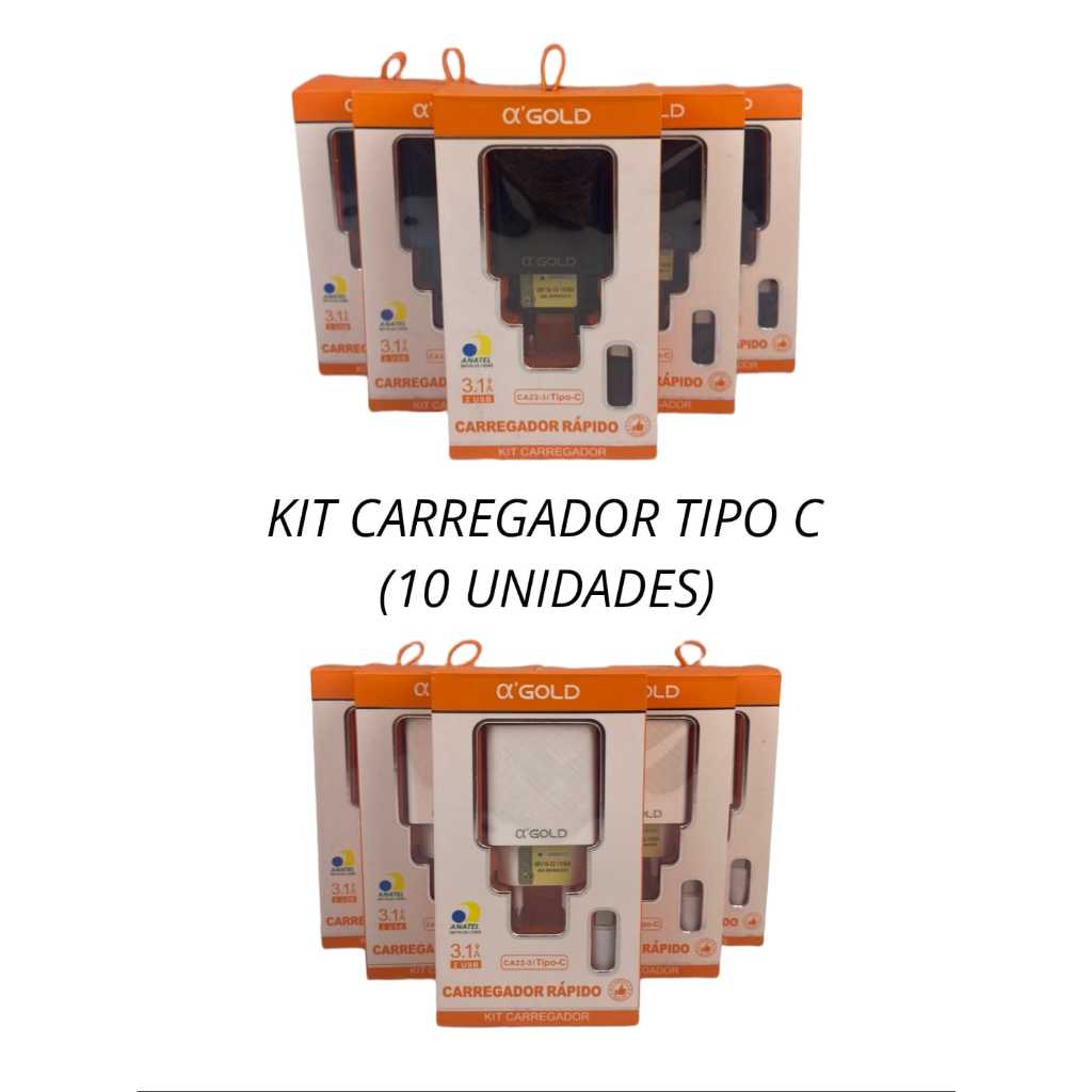 Kit Carregador tipo C a gold preto e branco Kit carregador tipo c kit fonte e cabo kit fonte e cabo tipo c carregador completo tipo c carregador rapido carregador rapido tipo c carregador com 2 entradas usb carregador 2 entradas usb para tipo c