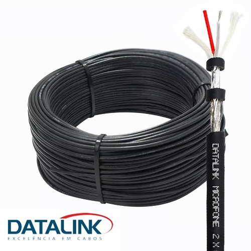 50 Metros Cabo Para Microfone Balanceado Estereo DMX - Datalink DLK - Cabo Profissional 2x0,30mm² 50M
