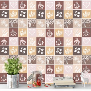 Adesivo de Parede Azulejo Café em Tons de Bege Meia Parede em Oferta na Shopee