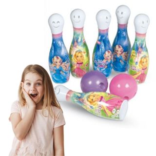 Jogo De Boliche Infantil Brinquedos Criança Menina Com 6 Pinos E 2 Bola Princesas 28cm Brinquedo Educativo
