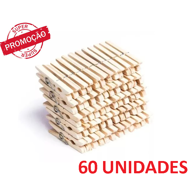 60 Prendedor Pregador De Roupa Madeira Resistente