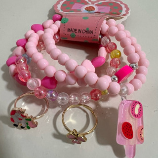 PROMOÇÃO KIT 4 Pulseiras + 2 anéis infantil miçangas com 2 anéis infantis/ Pulseira infantil colorida para meninas