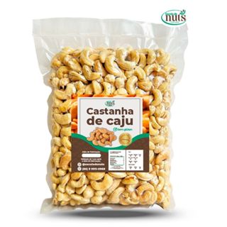 Castanha de Caju W1 Inteira Crua Natural 1000g - 1kg Sem Glúten Leite Vegetal e Queijo Vegano