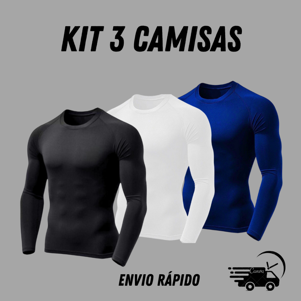 3 Camisas Térmicas Unissex Segunda Pele proteção Uv50+ proteje contra raio solares