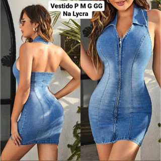 VESTIDO CURTO TUBINHO JEANS COM LYCRA COSTA NUA