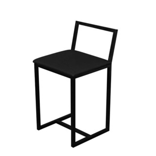Banqueta Baixa Para Cozinha Preta Industrial Assento Estofado - Preto