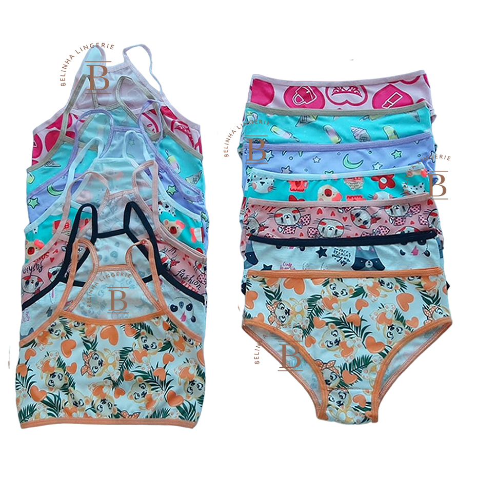 Kit 10 Conjuntos Infantil  Estampado Nadador Top e Calçinha