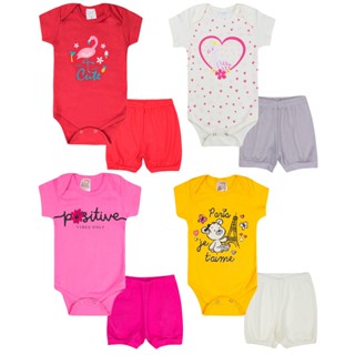 Kit Roupa De Bebe 8 Peças Body Manga Curta E Short Algodão Menino ou Menina