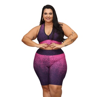 Conjunto Fitness Bermuda Top Nadador Degrade Plus Size em Oferta na Shopee