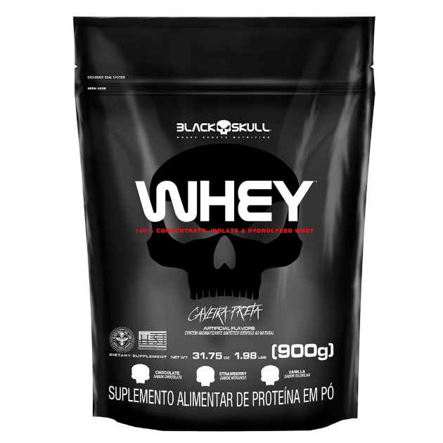 Whey Protein 900g Concentrado, Whey Protein Isolado e Whey Protein Hidrolisado - Black Skull