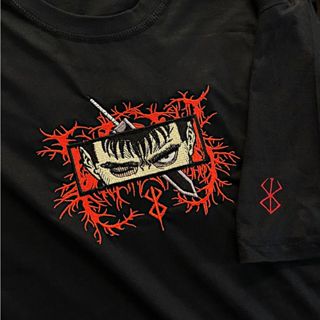 Camiseta Berserk BORDADO anime Guts marca maldição camisa 100% algodão penteado Guts Berserk
