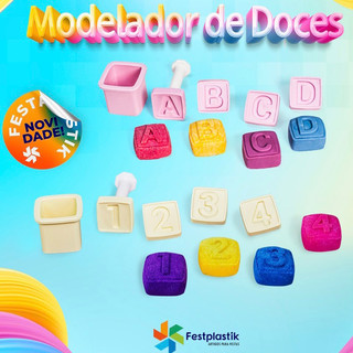 Kit Modelador de Doces ALFABETO / NÚMEROS Moldes Ejetor 3D Festplastik em Oferta na Shopee