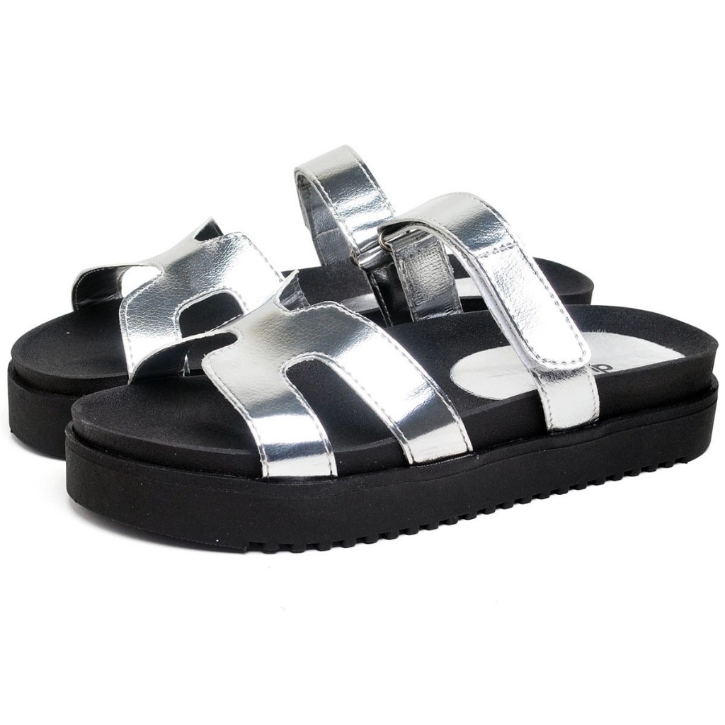 Sandalia Papete Dubuy Feminina Prata Metalizado Mona 2054FG - Women Shoes
