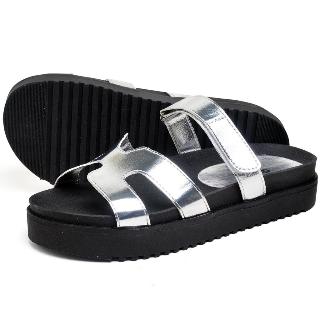 Detalhes do Sandalia Papete Dubuy Feminina Prata Metalizado Mona 2054FG