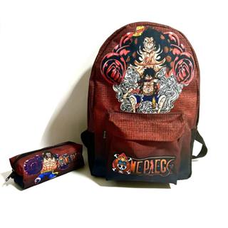 Kit mochila e estojo grande padrão escolar one piece luffy gear 4 desenho anime geek