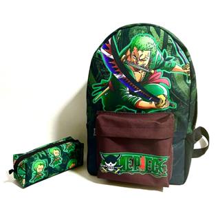 Kit mochila e estojo grande padrão escolar one piece personagem roronoa zoro anime geek desenho