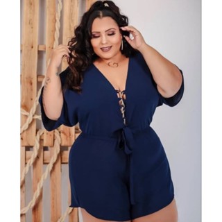 Macaquinho feminino plus size decotado com corrente | 48 ao 60
