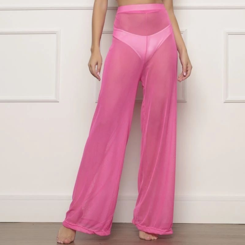 calca longa transparente de tule liso saida de praia em Oferta na Shopee