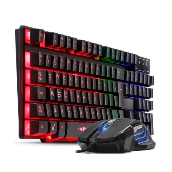Kit Teclado Semi Mecânico e Mouse Óptico Gamer com Led RGB
