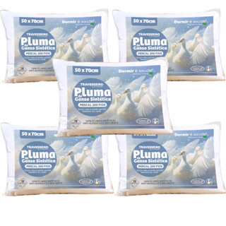 Jogo 5 Travesseiros de Pluma De Ganso Premium Extra Macio 70x50cm Percal 200 fios 100% alg...