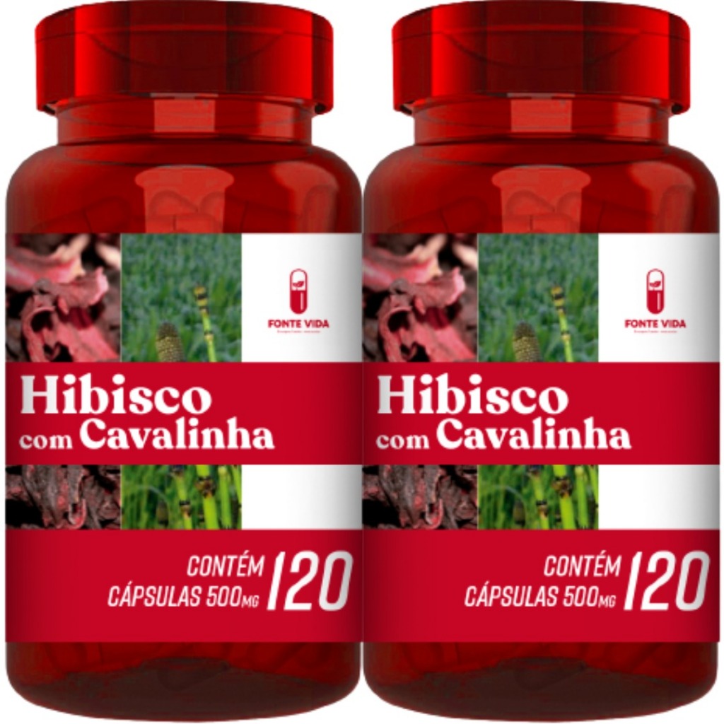 KIT 02 Hibisco Com Cavalinha 120 Capsulas 500MG (Fonte Vida). em Oferta na Shopee
