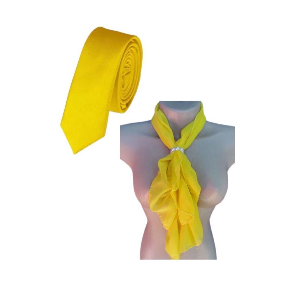 Kit Gravata Amarela e Echarpe Lenço Feminino uniforme congresso