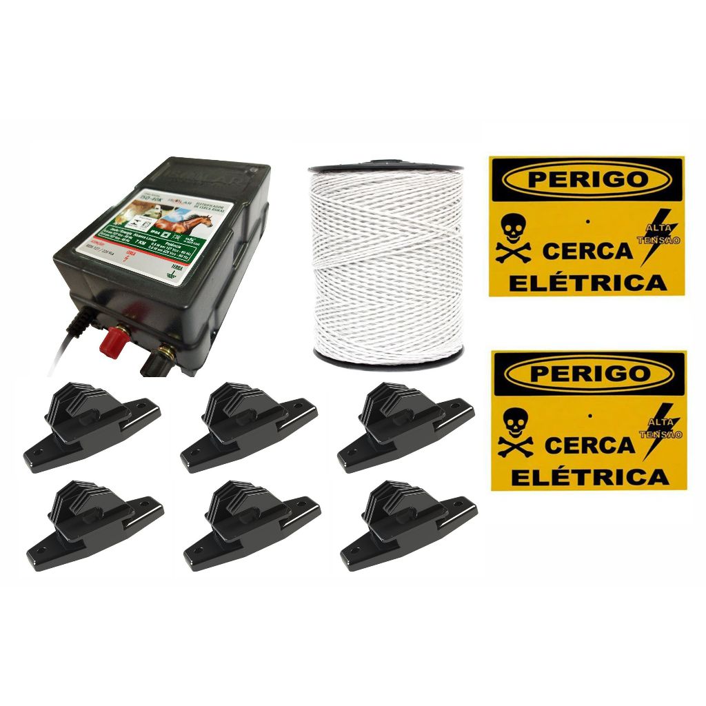 01 Eletrificador 40k - 50 W PT - 200m Fio Eletro BR - 02 Placa de cerca eletrica