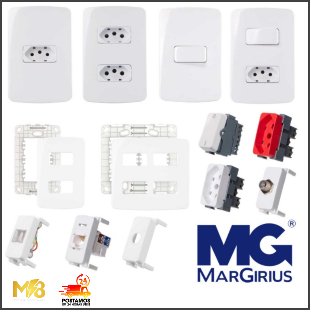 Tomadas 10A 20A Teclas Placas Furo Tv Interruptores Simples Paralelo Intermediário Usb Rj45 Cat5 Telefone Campainha - B3 Linha