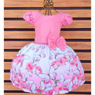 Vestido temático infantil festa Floral Florais rosa Borboleta Perola NOVO