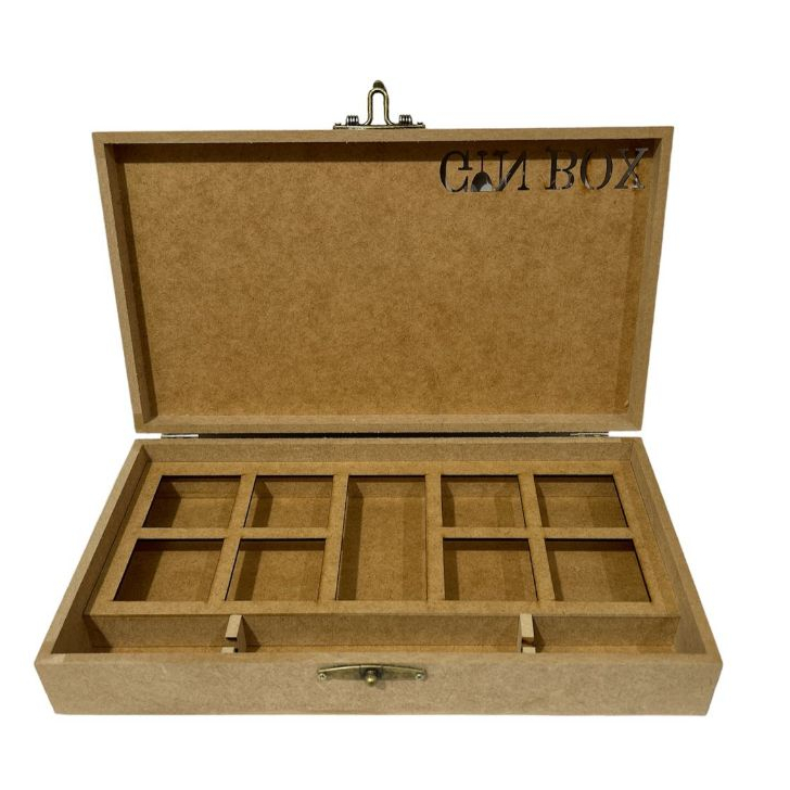 Caixa GIN BOX para especiarias de Gin com encaixe para os produtos em MDF cru Kit box Gin Tonica Especiarias