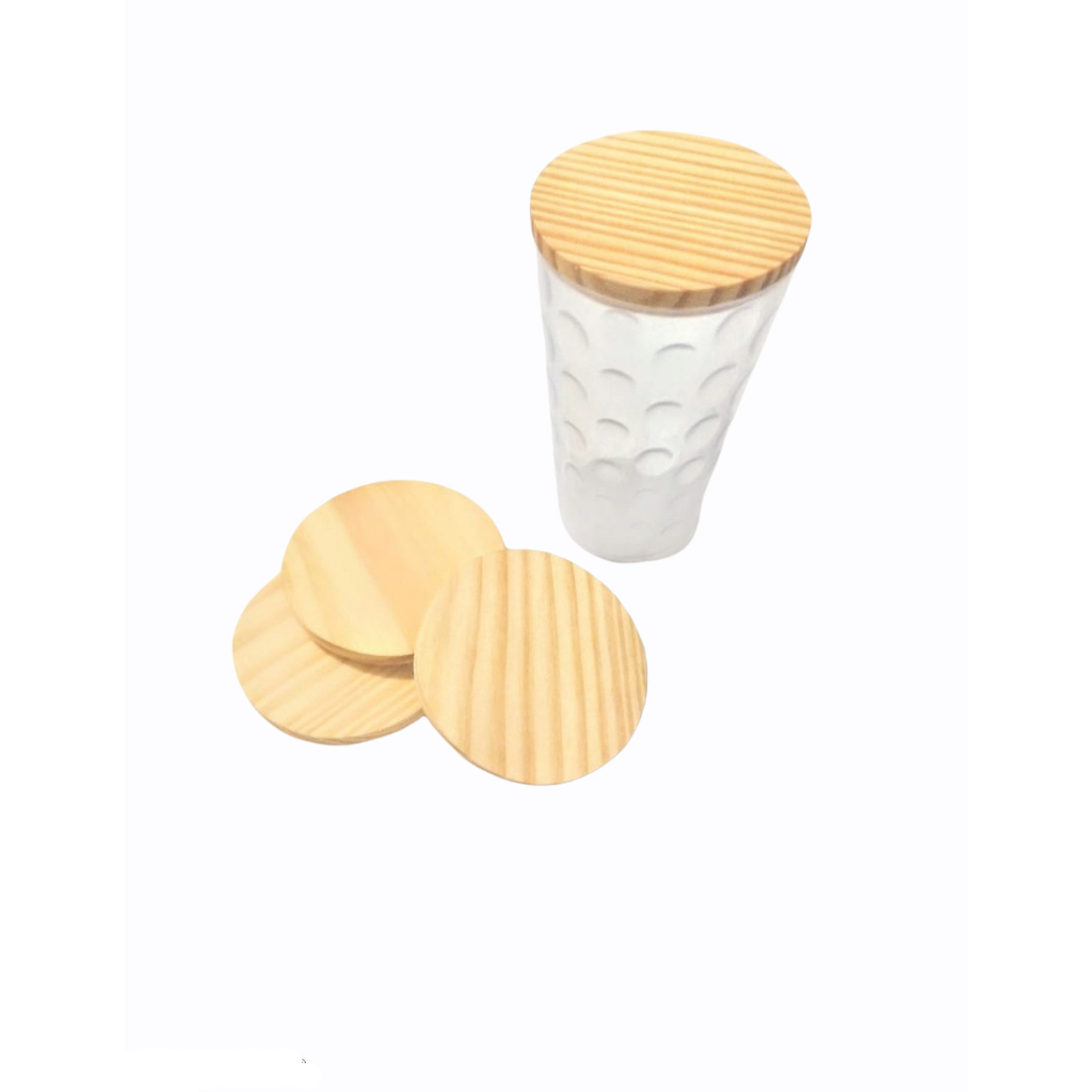 5 Tampa em madeira de pinus com 7,5 cm de diâmetro na parte de cima por 6,7 cm de diâmetro no encaixe em Oferta na Shopee