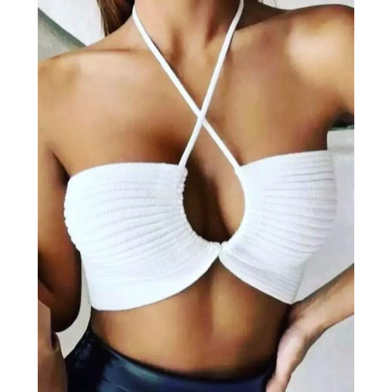 Top faixa feminino no tricô modal croped amarração multiuso